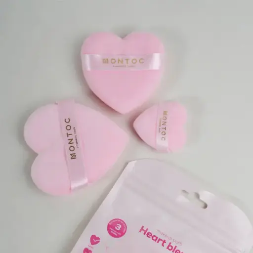 Set De Borlas Corazón Para Maquillaje X3 Rosa Montoc