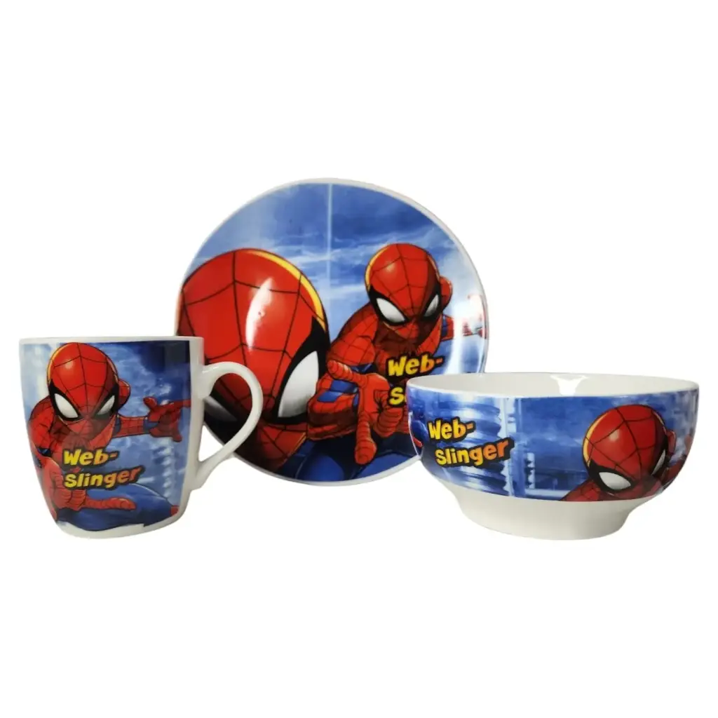 Vajilla Ceramica Hombre Araña + Obsequio Llavero