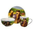 Vajilla Ceramica Masha Y El Oso+ Obsequio Llavero