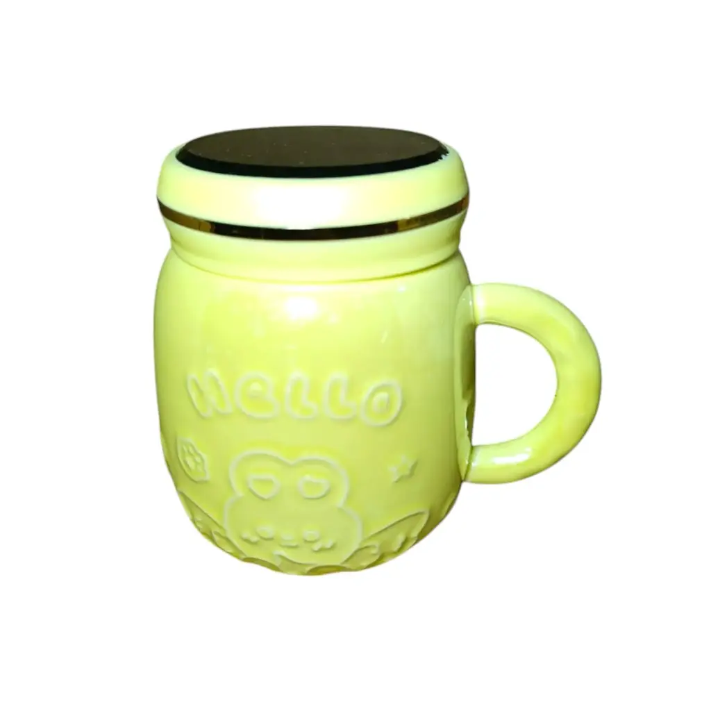 Pocillo Con Relieve Y Tapa Espejo Ref YX6160 (Amarillo)