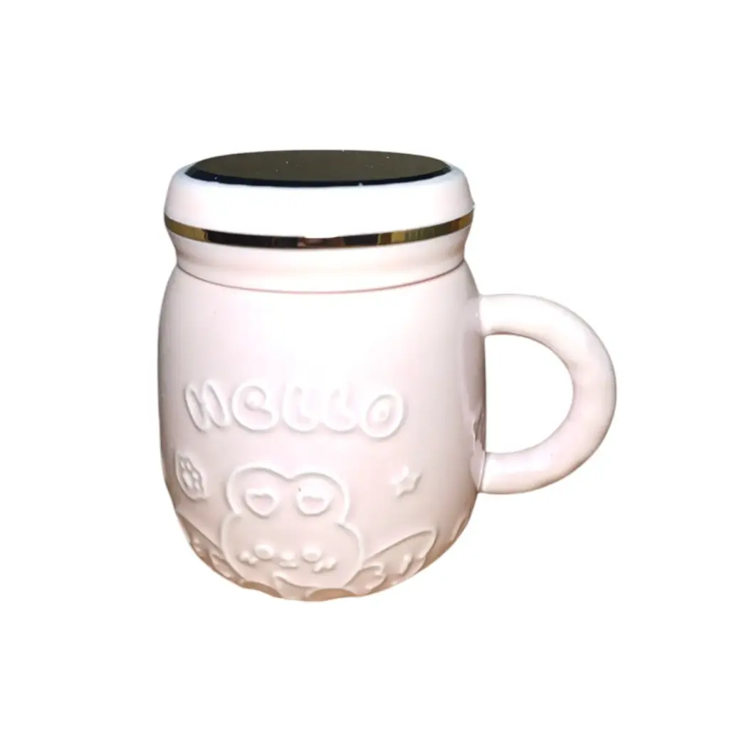 Pocillo Con Relieve Y Tapa Espejo Ref YX6160 (Rosado)