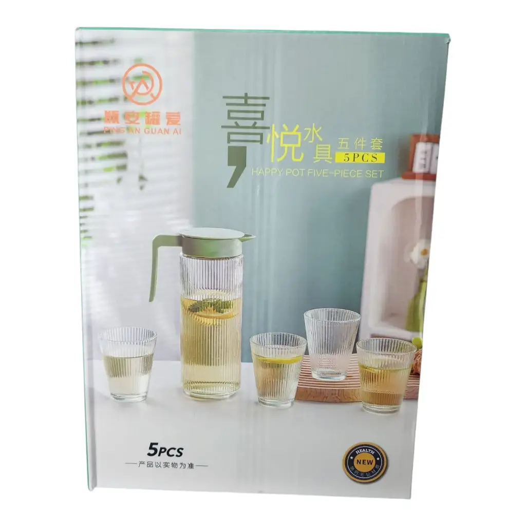 Set Jarra + 4 Vasos Vidrio Ref VVID-008