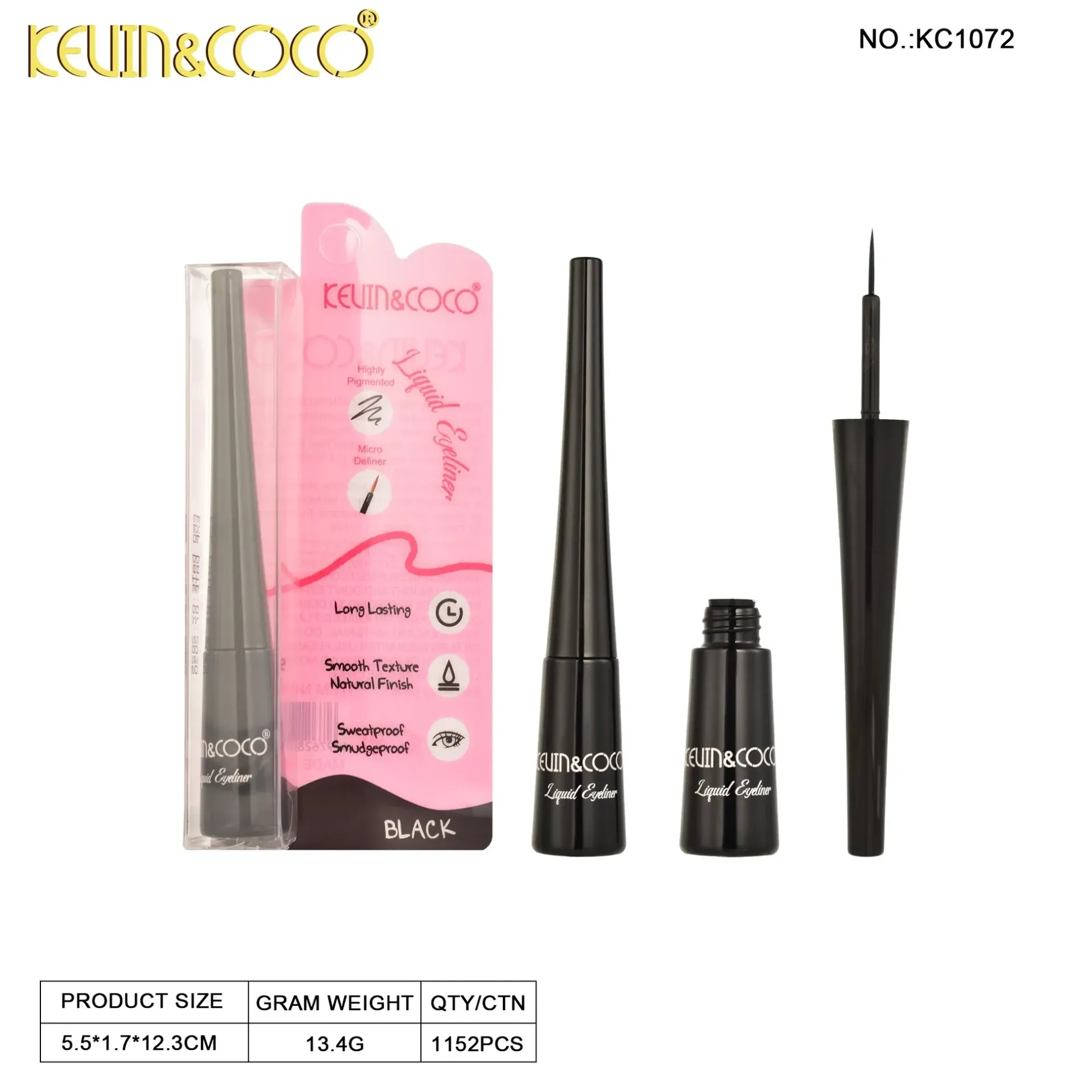 Delineador De Ojos Liquido Negro Kevin&Coco Ref KC1072