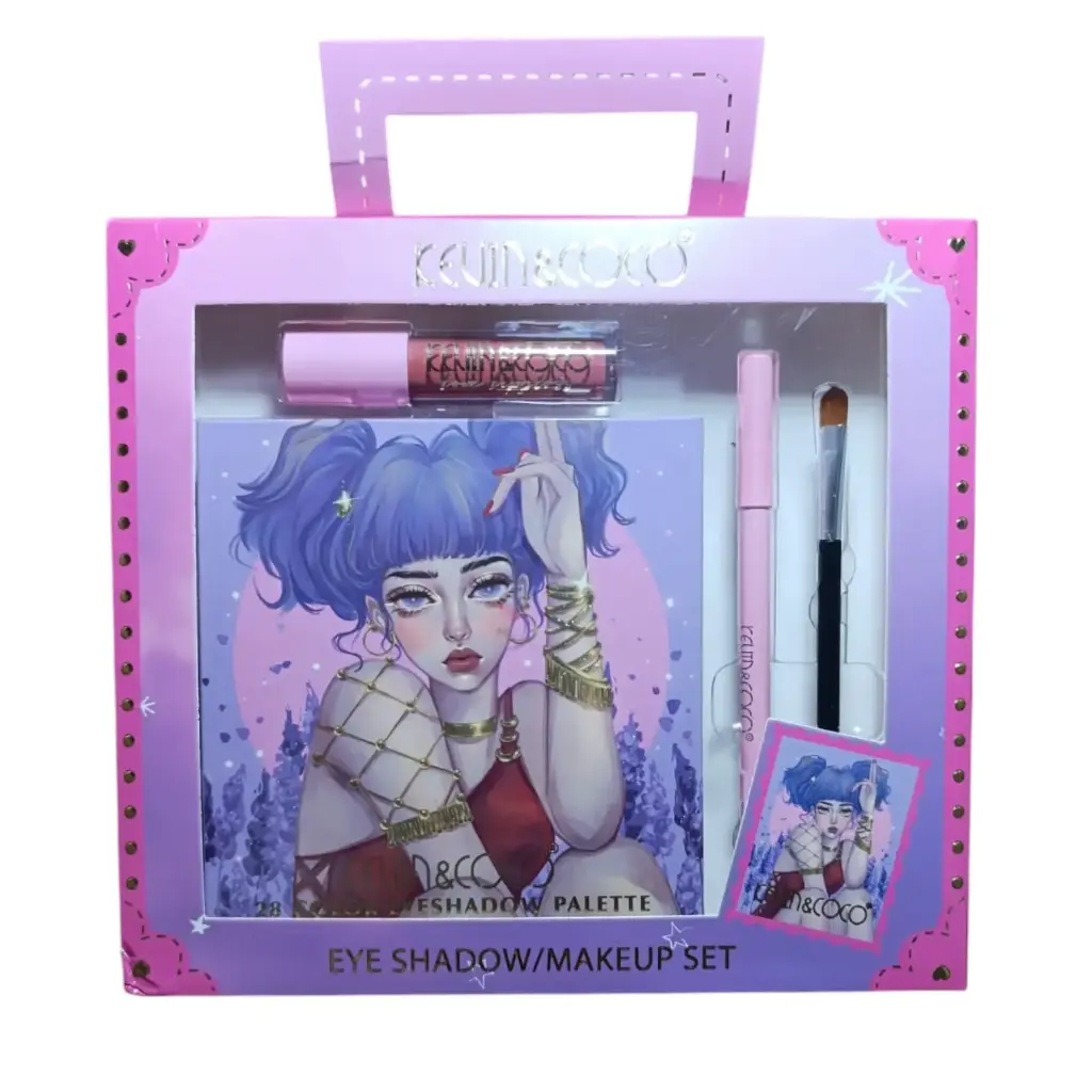 Kit Sombra 28 Colores + Labial + Delineador y Brocha Kevin & Coco Ref KC231101